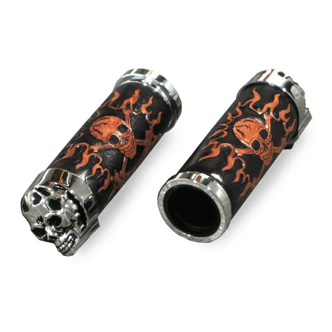 Billet Griffe Skull Leder Cushion Chrom, für Harley - Davidson von 1973 - 2017 Preisreduziert