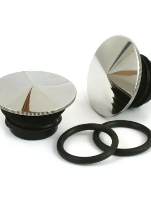 1 Paar Tankdeckel Edelstahl pointed, f. Harley - Davidson 83 - 95 Markenware