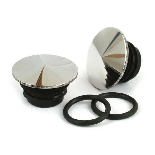 1 Paar Tankdeckel Edelstahl pointed, f. Harley - Davidson 83 - 95 Markenware