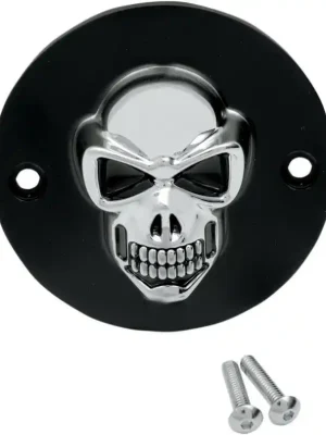Top-Preis 3D Skull Zündungsdeckel Chrom - Schwarz f. Harley - Davidson Big Twin 70 - 99