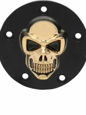 3D Skull Zündungsdeckel Schwarz - Gold, f. Harley - Davidson Twin Cam 99 - heute Finale Aktion