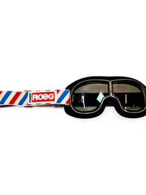 Neue Kollektion Roeg Jettson Goggle, Motorradbrille, getöntes Glas, Weiß gestreift