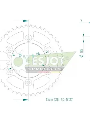 Neu Kettenrad K50-15127 Stahl